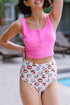Square Neck Sleeveless Print Tankini Set